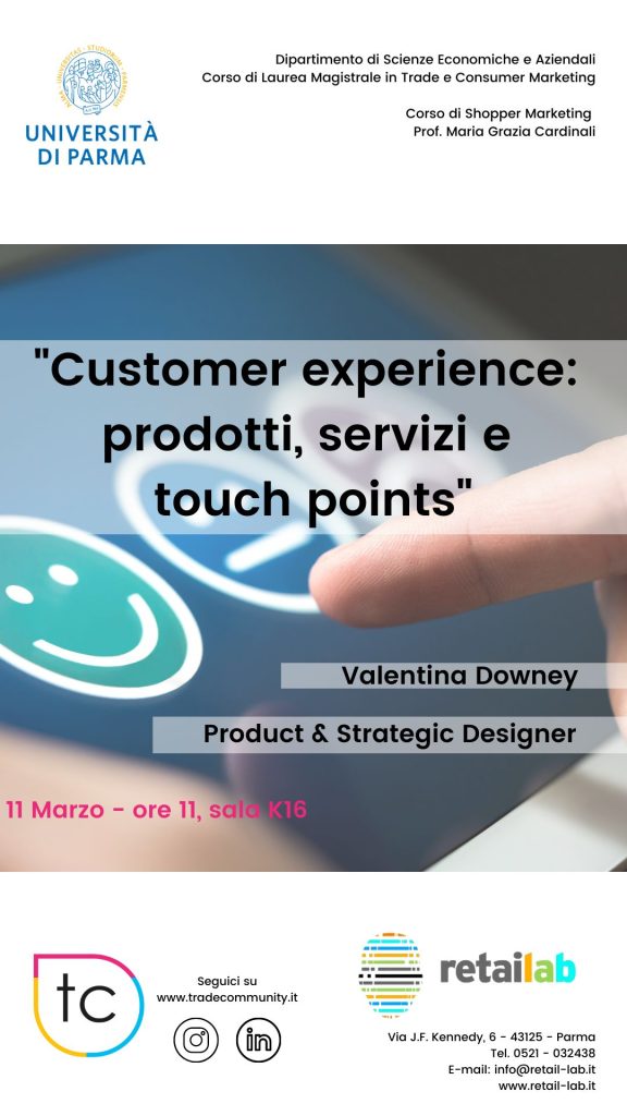 Cusotmer experience: prodotti, servizi e touchpoints. Il titolo lecture Valentina Downey